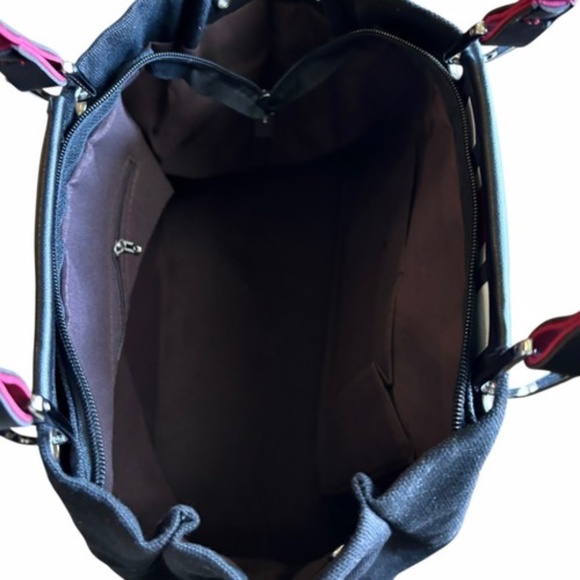 Black Canvas Tote Bag Handbag Over Shoulder Straps - Picture 4 of 9